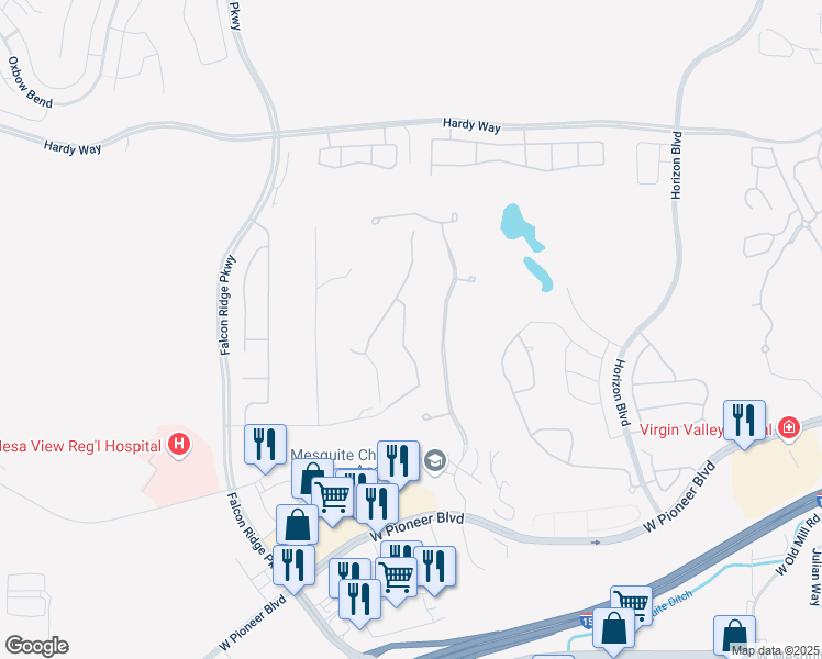 map of restaurants, bars, coffee shops, grocery stores, and more near 1036 Highland Hills Drive in Mesquite