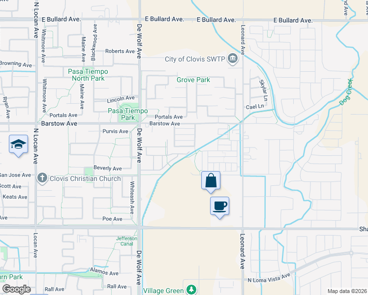 map of restaurants, bars, coffee shops, grocery stores, and more near 3571 Generosity Way in Clovis