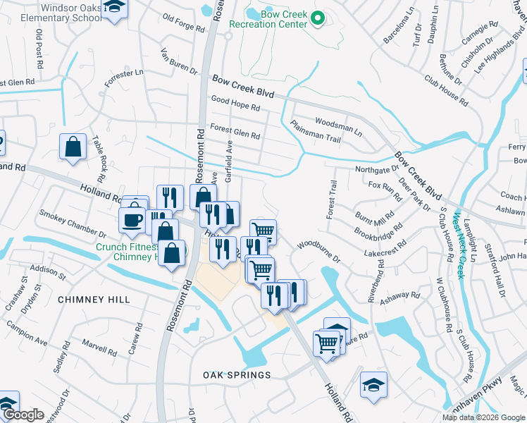 map of restaurants, bars, coffee shops, grocery stores, and more near 3416 Waltham Circle in Virginia Beach
