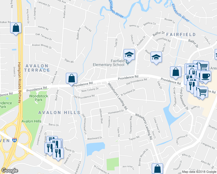 map of restaurants, bars, coffee shops, grocery stores, and more near 876 Jamestown Landing Road in Virginia Beach