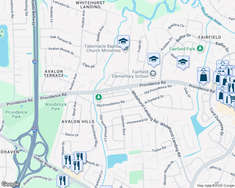 map of restaurants, bars, coffee shops, grocery stores, and more near 800 Bridge Port Place in Virginia Beach