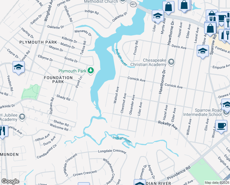 map of restaurants, bars, coffee shops, grocery stores, and more near in Chesapeake