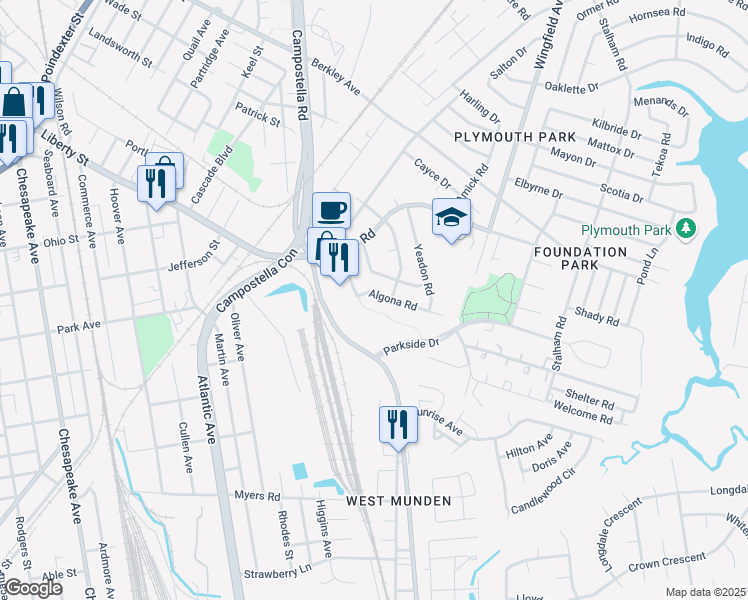 map of restaurants, bars, coffee shops, grocery stores, and more near 1204 Algona Road in Chesapeake