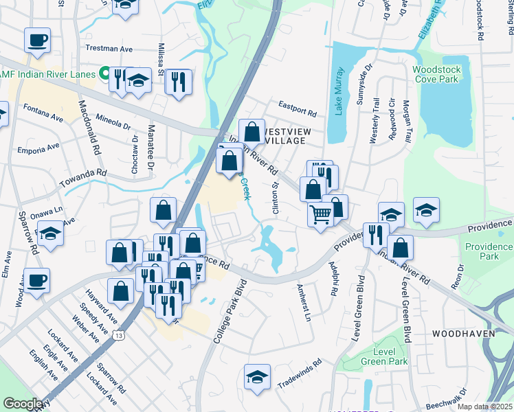 map of restaurants, bars, coffee shops, grocery stores, and more near 6340 Knob Hill Drive in Virginia Beach