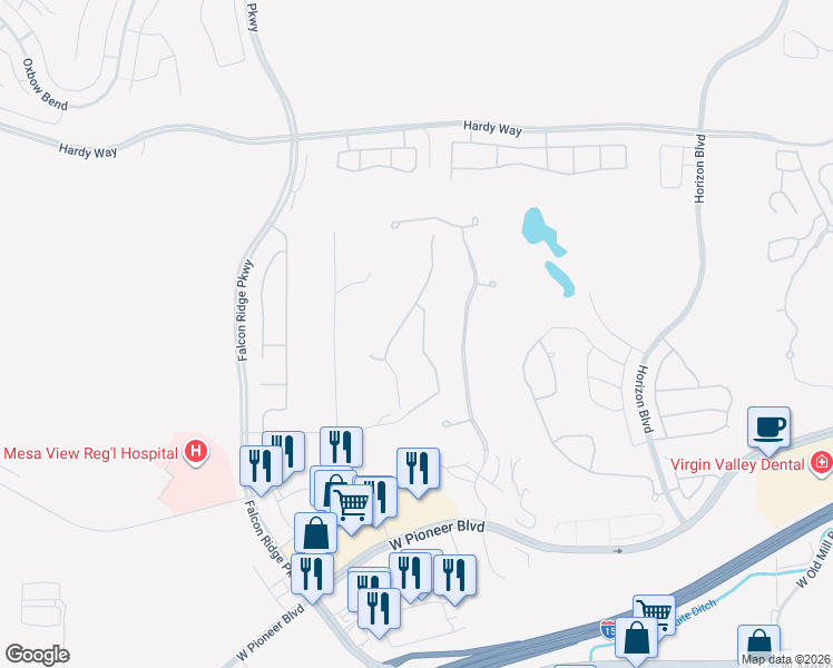 map of restaurants, bars, coffee shops, grocery stores, and more near 1018 Highland Hills Drive in Mesquite