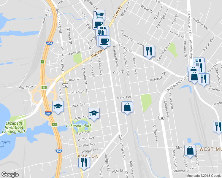 map of restaurants, bars, coffee shops, grocery stores, and more near 1306 Chesapeake Avenue in Chesapeake