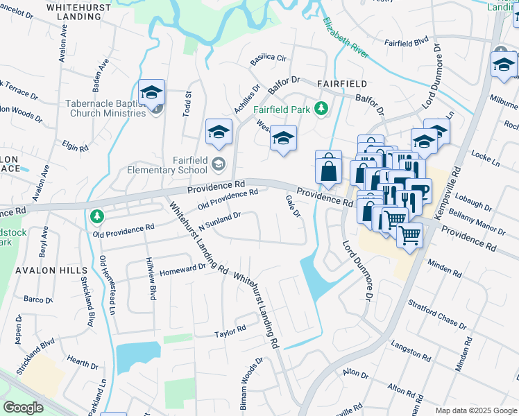 map of restaurants, bars, coffee shops, grocery stores, and more near 5365 Old Providence Road in Virginia Beach