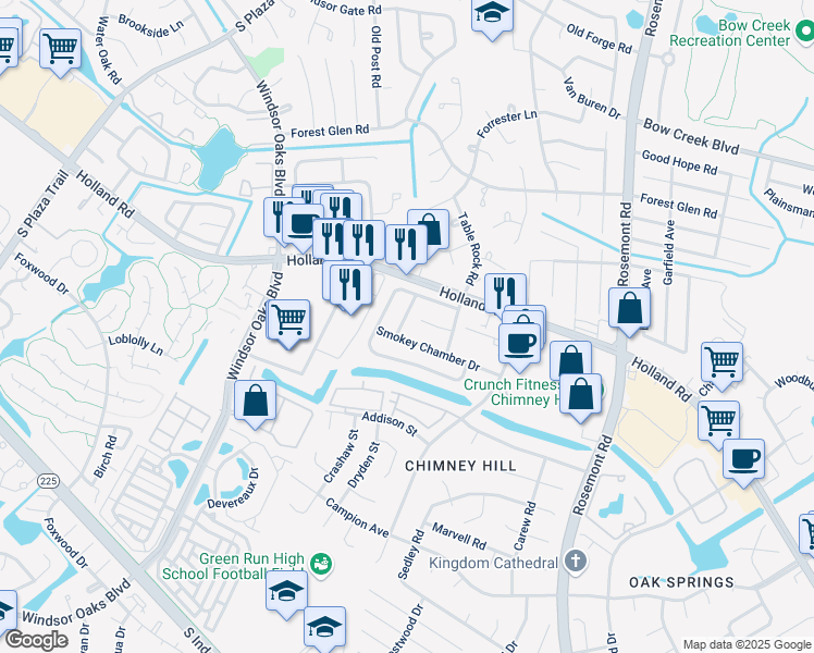 map of restaurants, bars, coffee shops, grocery stores, and more near 3721 Chimney Creek Drive in Virginia Beach