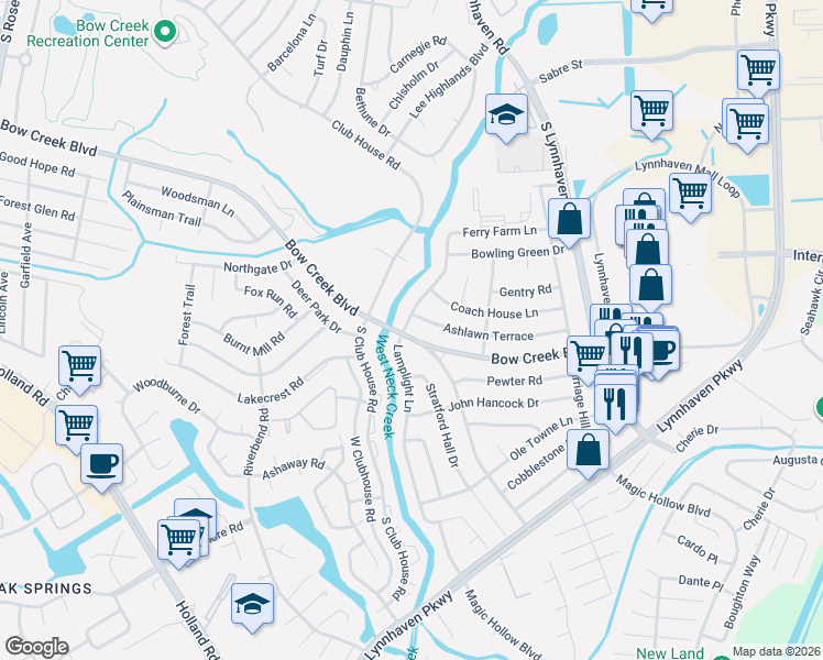 map of restaurants, bars, coffee shops, grocery stores, and more near 745 Lamplight Lane in Virginia Beach