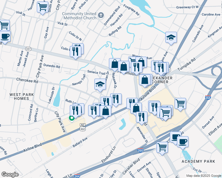 map of restaurants, bars, coffee shops, grocery stores, and more near 5 Chippewa Trail in Portsmouth