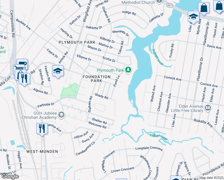 map of restaurants, bars, coffee shops, grocery stores, and more near 2009 Pond Lane in Chesapeake
