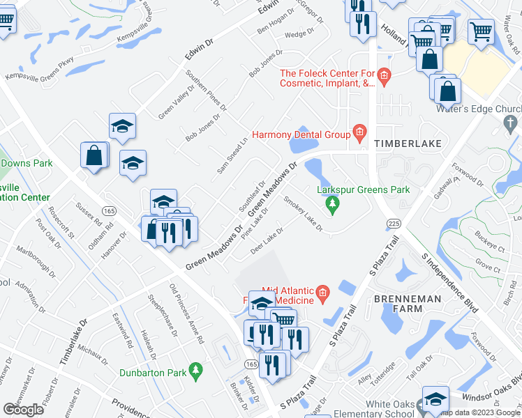 map of restaurants, bars, coffee shops, grocery stores, and more near 724 Southleaf Drive in Virginia Beach