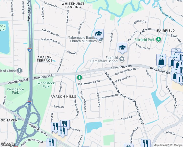 map of restaurants, bars, coffee shops, grocery stores, and more near 800 Bridge Port Place in Virginia Beach
