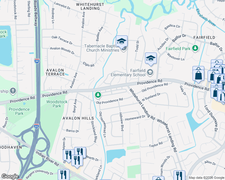 map of restaurants, bars, coffee shops, grocery stores, and more near 800 Bridge Port Place in Virginia Beach