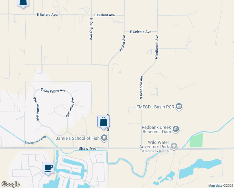map of restaurants, bars, coffee shops, grocery stores, and more near 5400 Amber Avenue in Clovis