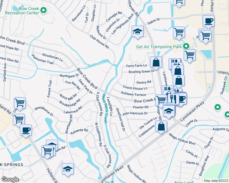 map of restaurants, bars, coffee shops, grocery stores, and more near 3137 Ashlawn Terrace in Virginia Beach