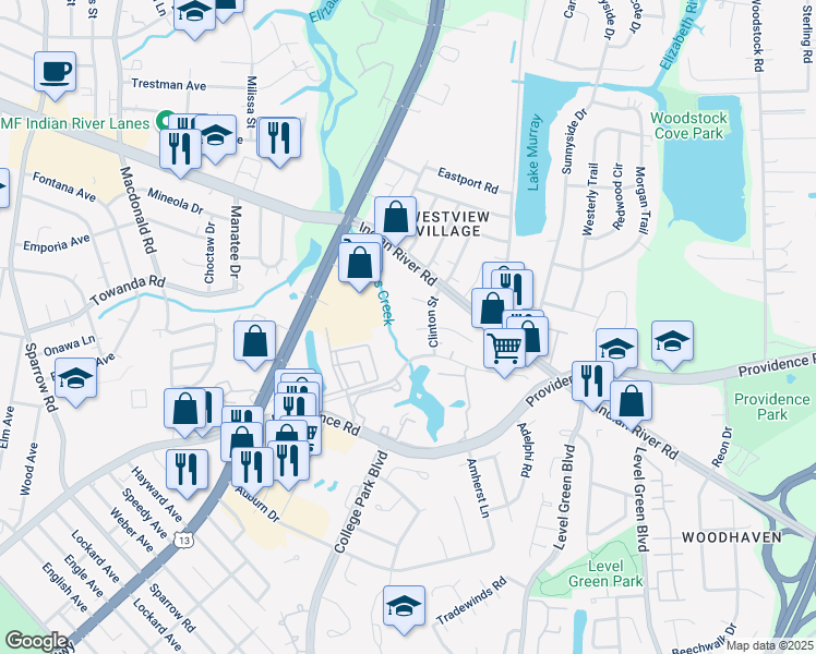 map of restaurants, bars, coffee shops, grocery stores, and more near 6340 Knob Hill Drive in Virginia Beach