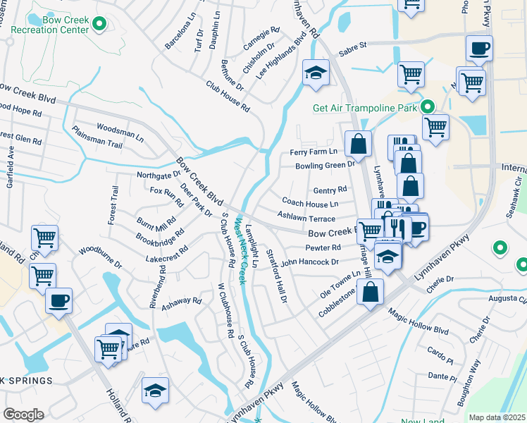 map of restaurants, bars, coffee shops, grocery stores, and more near 3137 Ashlawn Terrace in Virginia Beach