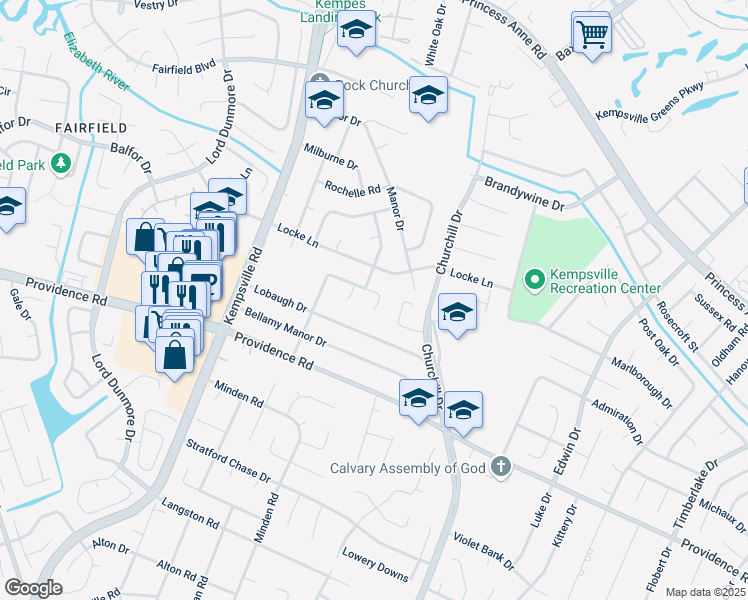 map of restaurants, bars, coffee shops, grocery stores, and more near 800 Fairfield Court in Virginia Beach