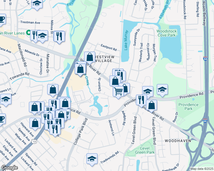 map of restaurants, bars, coffee shops, grocery stores, and more near 844 Clinton Street in Virginia Beach