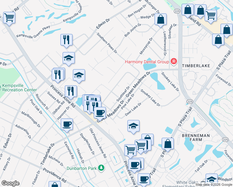 map of restaurants, bars, coffee shops, grocery stores, and more near 4508 Lodgepole Drive in Virginia Beach