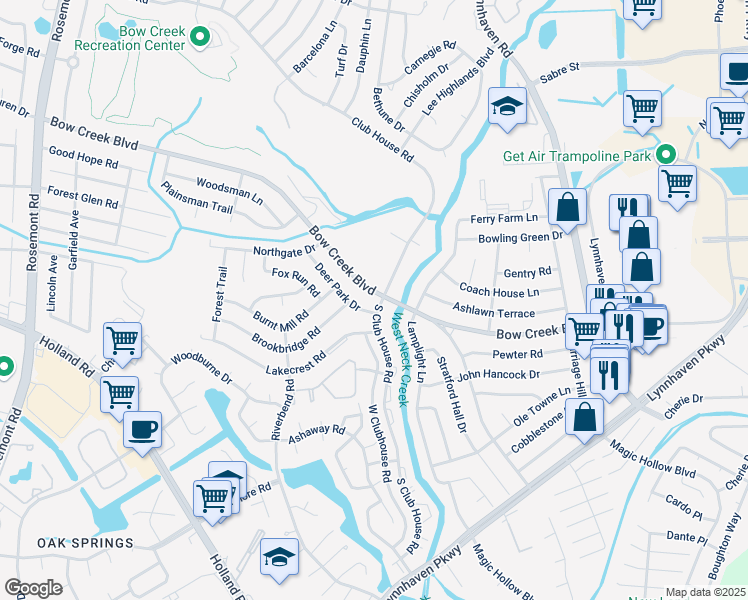 map of restaurants, bars, coffee shops, grocery stores, and more near 3217 Bow Creek Boulevard in Virginia Beach