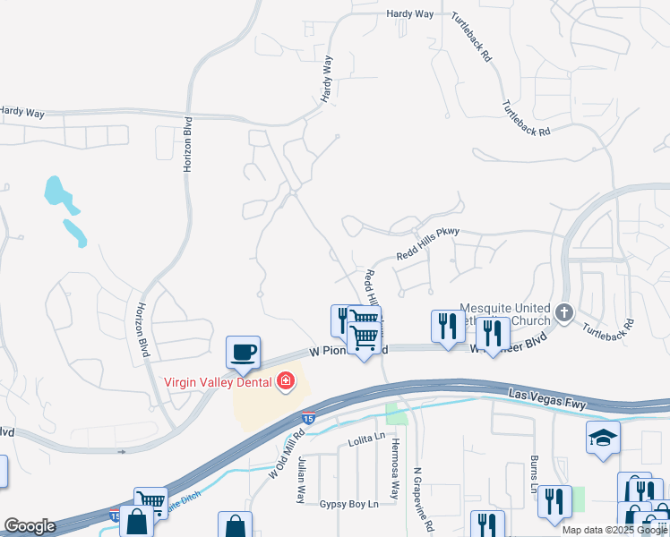 map of restaurants, bars, coffee shops, grocery stores, and more near 485 Greens Way in Mesquite