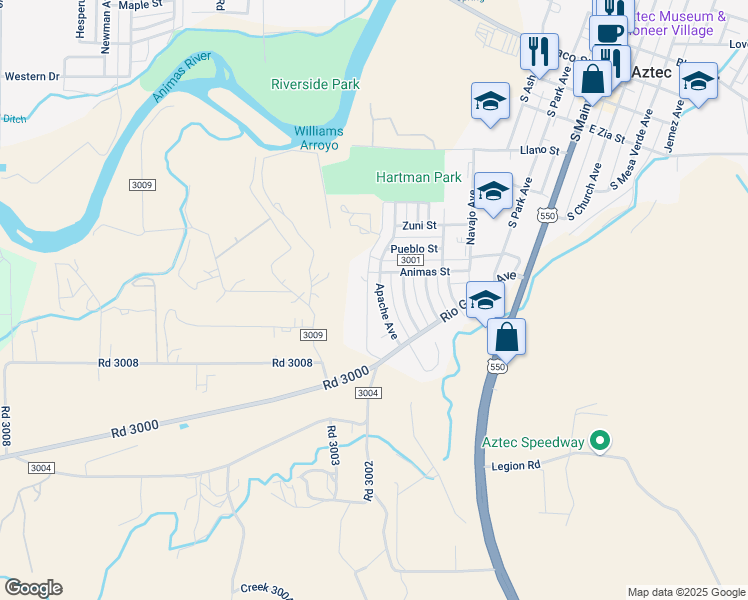map of restaurants, bars, coffee shops, grocery stores, and more near 807 Apache Avenue in Aztec
