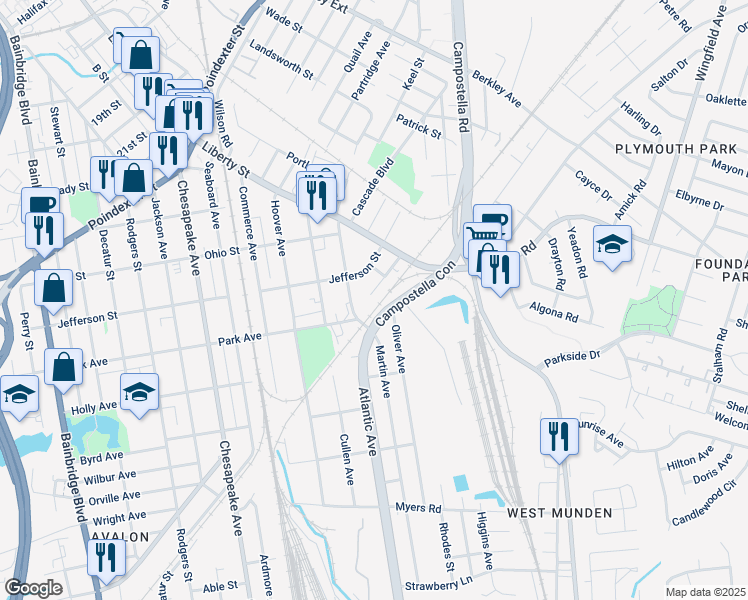 map of restaurants, bars, coffee shops, grocery stores, and more near 1900 Stonehurst Street in Chesapeake