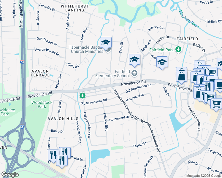 map of restaurants, bars, coffee shops, grocery stores, and more near 874 Jamestown Landing Road in Virginia Beach