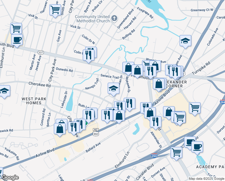 map of restaurants, bars, coffee shops, grocery stores, and more near 15 Croatan Trail in Portsmouth