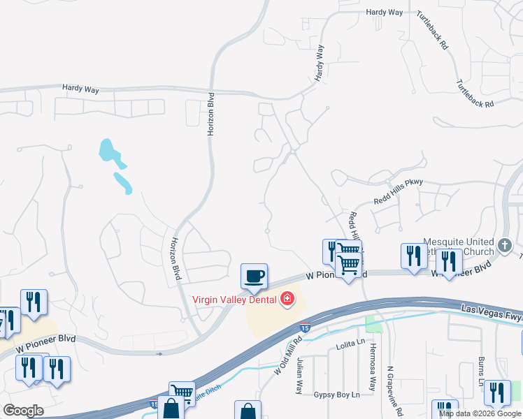 map of restaurants, bars, coffee shops, grocery stores, and more near 493 Rolling Hills Dr in Mesquite
