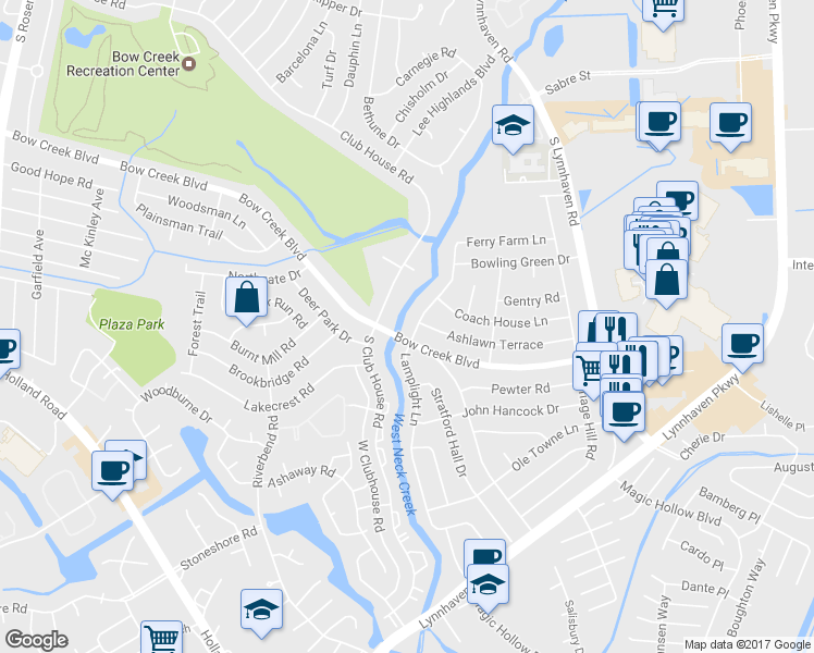 map of restaurants, bars, coffee shops, grocery stores, and more near 745 Lamplight Lane in Virginia Beach