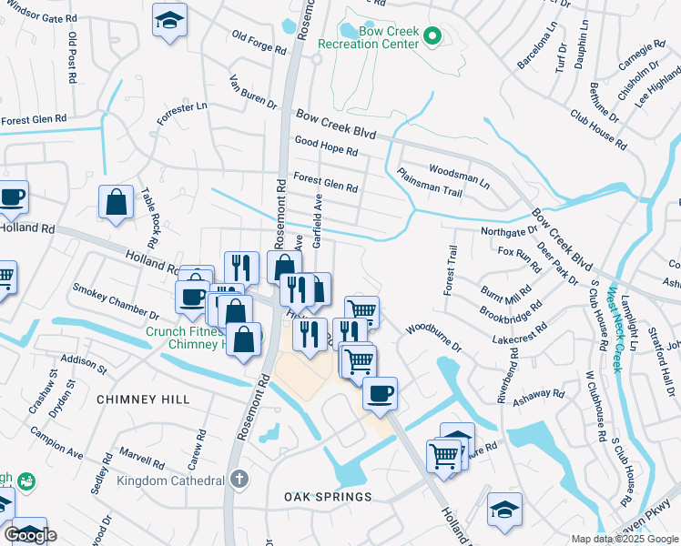 map of restaurants, bars, coffee shops, grocery stores, and more near 718 Roosevelt Avenue in Virginia Beach