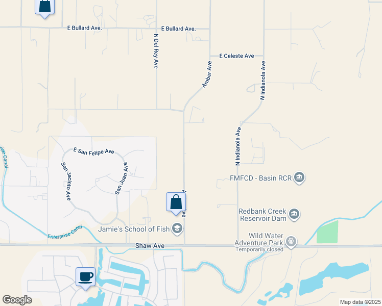 map of restaurants, bars, coffee shops, grocery stores, and more near 5400 Amber Avenue in Clovis