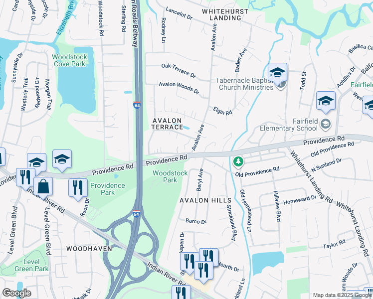 map of restaurants, bars, coffee shops, grocery stores, and more near 812 Cornwall Court in Virginia Beach