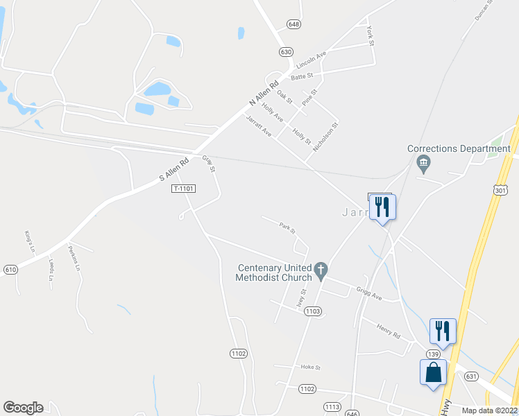 map of restaurants, bars, coffee shops, grocery stores, and more near 233 Park Street in Jarratt