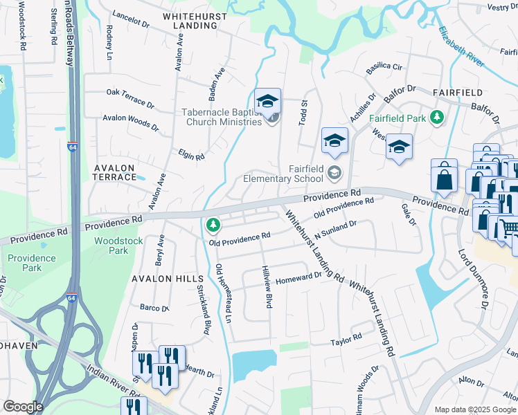 map of restaurants, bars, coffee shops, grocery stores, and more near 800 Bridge Port Place in Virginia Beach