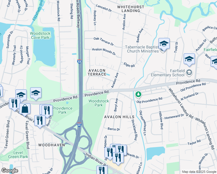 map of restaurants, bars, coffee shops, grocery stores, and more near 812 Cornwall Court in Virginia Beach