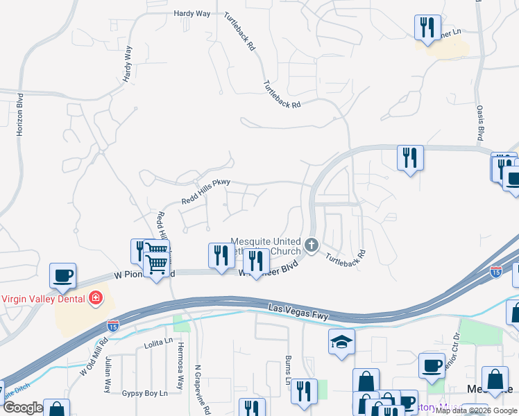 map of restaurants, bars, coffee shops, grocery stores, and more near 500 Mountainside Ct in Mesquite