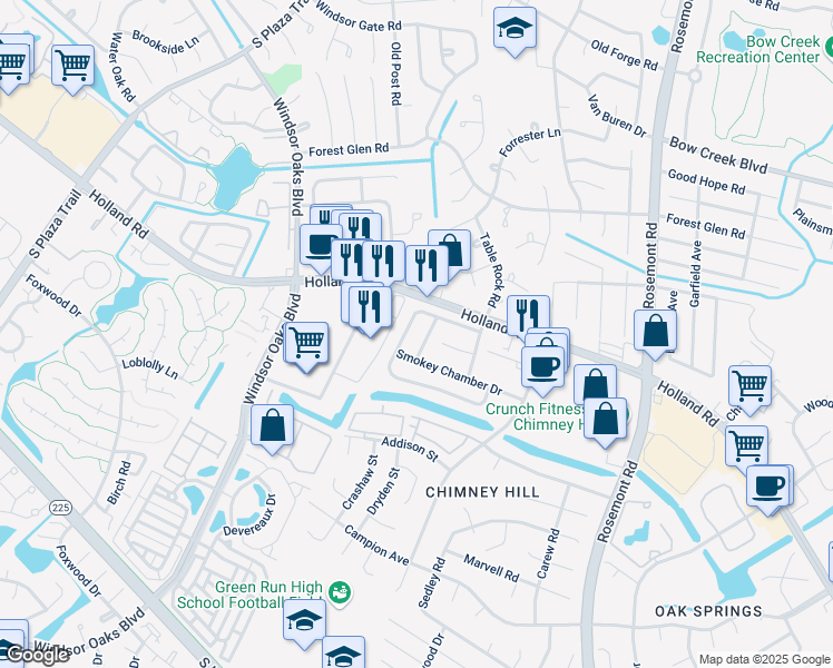 map of restaurants, bars, coffee shops, grocery stores, and more near 3721 Chimney Creek Drive in Virginia Beach