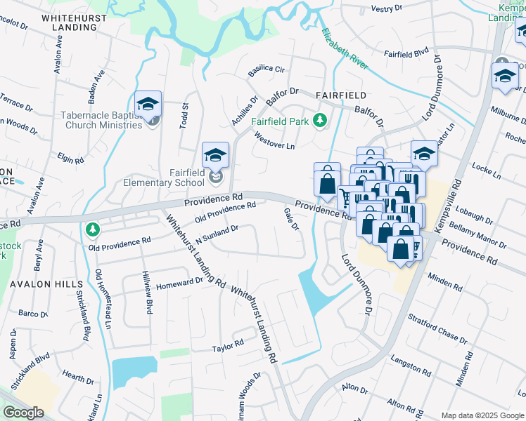 map of restaurants, bars, coffee shops, grocery stores, and more near 5365 Old Providence Rd in Virginia Beach