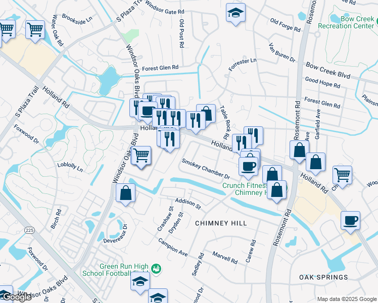map of restaurants, bars, coffee shops, grocery stores, and more near 3721 Chimney Creek Drive in Virginia Beach
