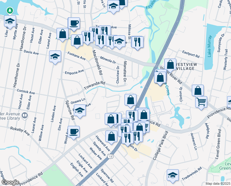 map of restaurants, bars, coffee shops, grocery stores, and more near 1036 Carrington Avenue in Virginia Beach