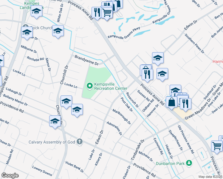 map of restaurants, bars, coffee shops, grocery stores, and more near 4790 Darby Court in Virginia Beach