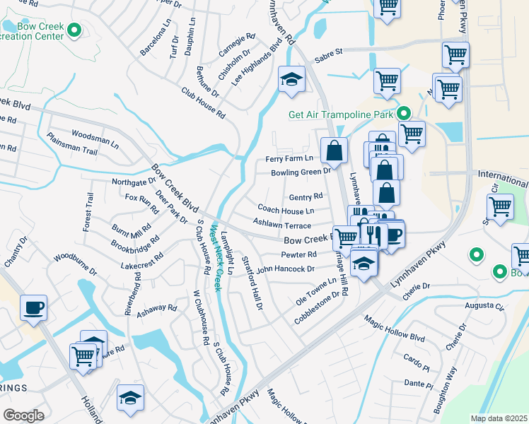 map of restaurants, bars, coffee shops, grocery stores, and more near 3113 Coach House Lane in Virginia Beach