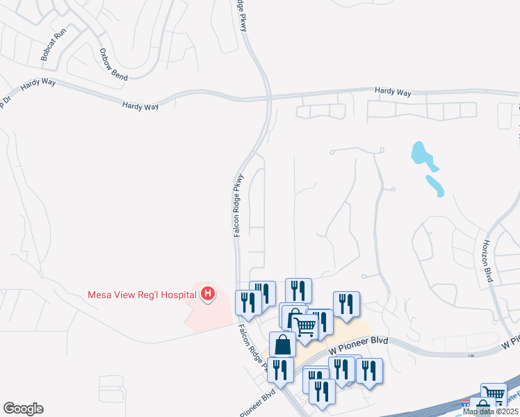 map of restaurants, bars, coffee shops, grocery stores, and more near 499 Long Iron Lane in Mesquite