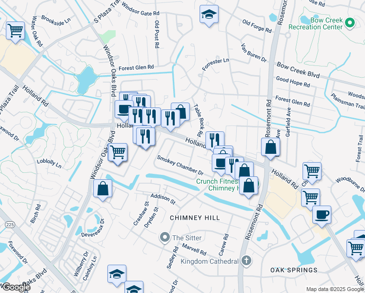 map of restaurants, bars, coffee shops, grocery stores, and more near 3621 Chimney Creek Drive in Virginia Beach