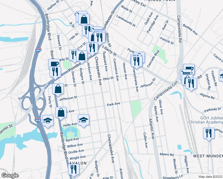 map of restaurants, bars, coffee shops, grocery stores, and more near 1237 Seaboard Avenue in Chesapeake