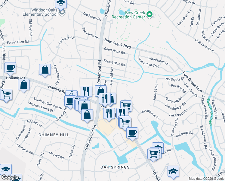 map of restaurants, bars, coffee shops, grocery stores, and more near 723 Garfield Avenue in Virginia Beach